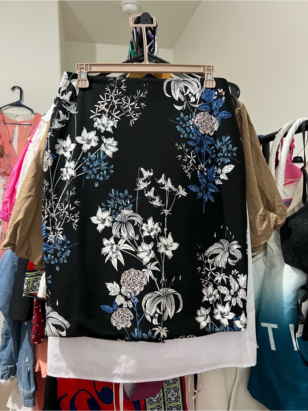 Banana Republic Black Pencil Skirt with Electric Blue and White Floral Print